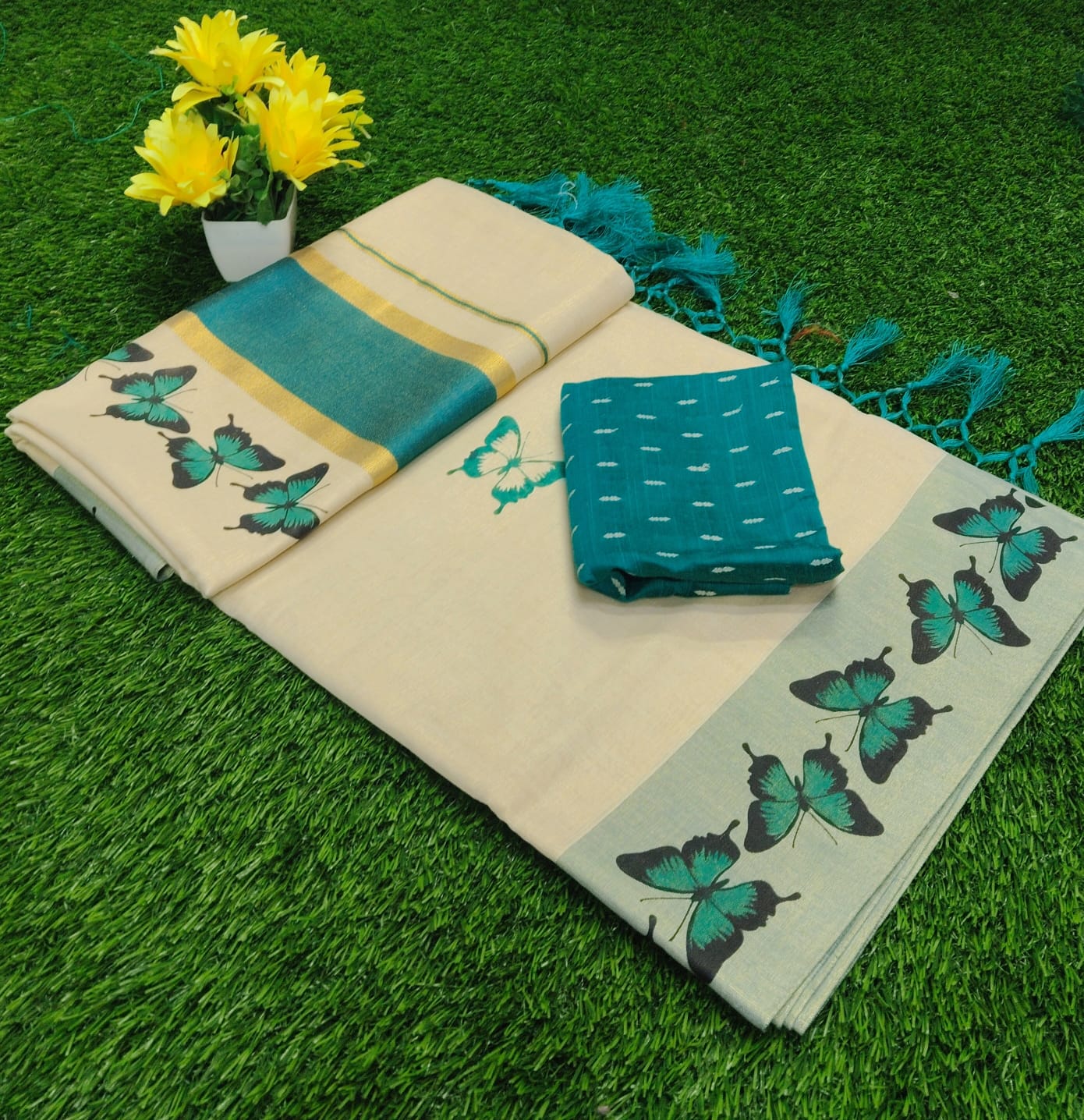 🦋 Premium Tissue Butterfly Saree with Tassels ✨