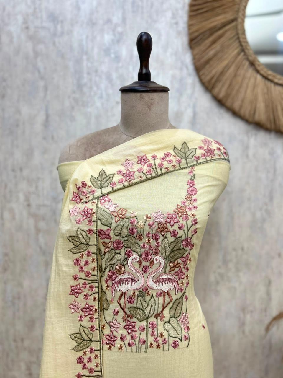 Premium Mul Chanderi Dress Material | Unstitched 3-Piece Suit Set