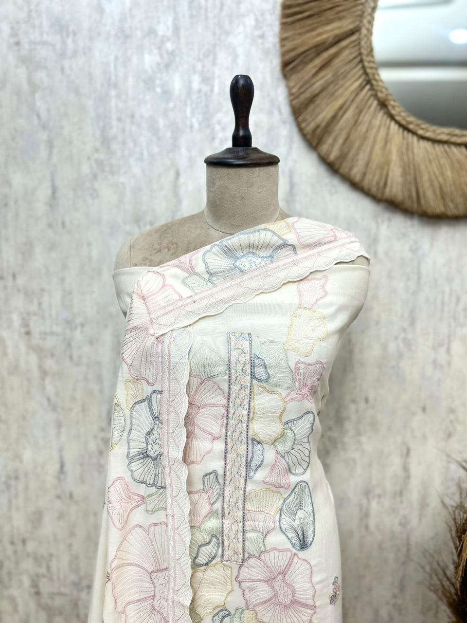 Premium Mul Chanderi Unstitched Suit Set