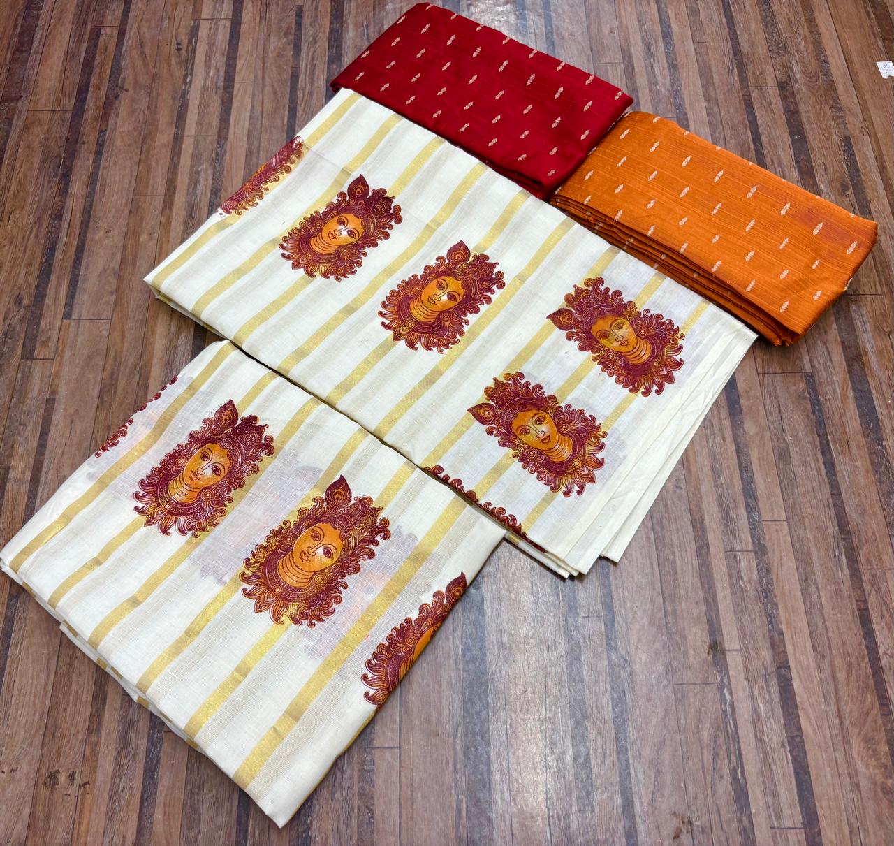 Striped Print Set Mundu – Premium Cotton Lines