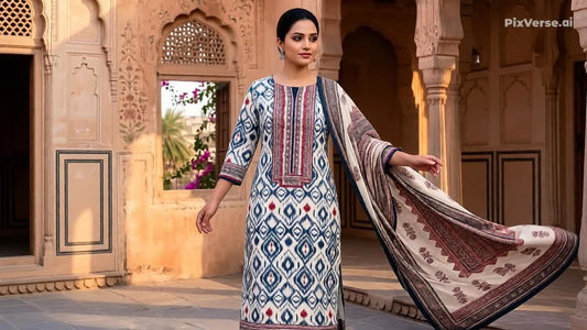 Maheshwari Cotton Unstitched 3-Piece Suit for Women