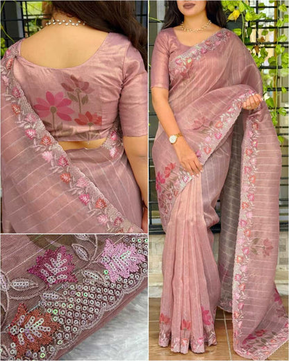 Ethereal Beige Thread & Sequin Saree