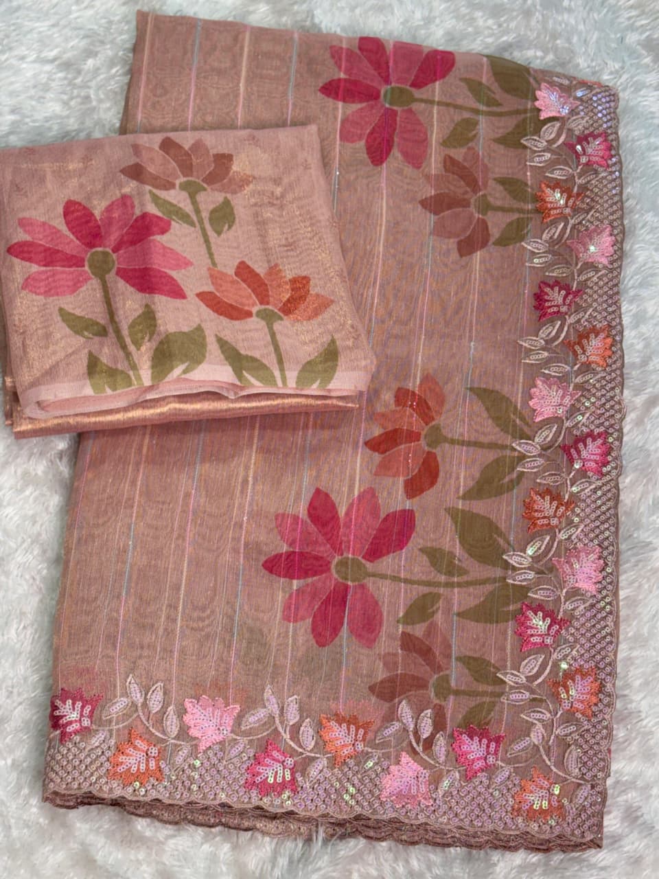 Ethereal Beige Thread & Sequin Saree