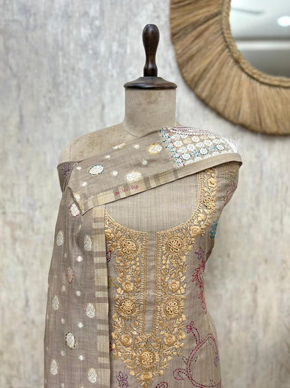 Elegant Jamdani Linen Unstitched 3-Piece Suit