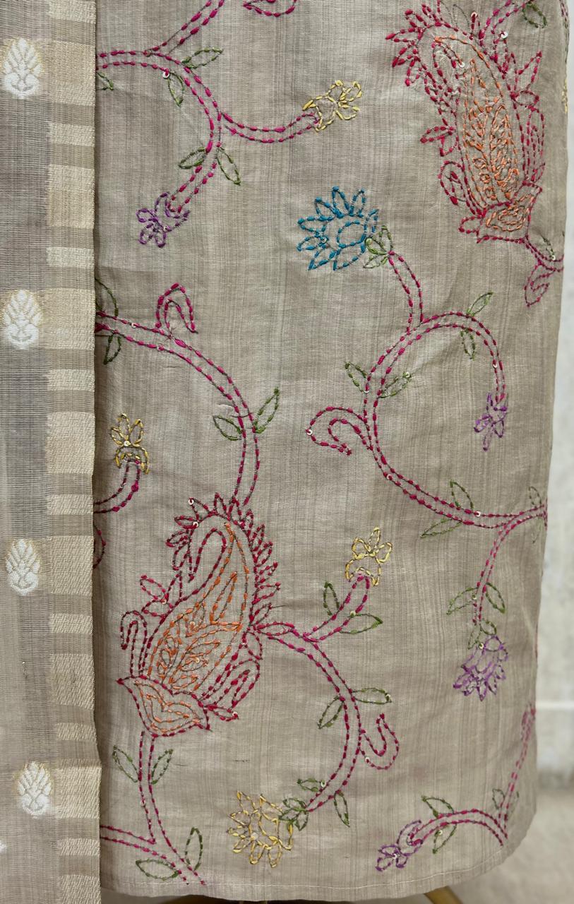 Elegant Jamdani Linen Unstitched 3-Piece Suit
