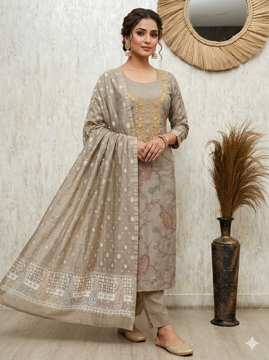 Elegant Jamdani Linen Unstitched 3-Piece Suit