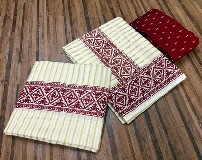 Striped Print Set Mundu + Blouse Piece | ₹1,599