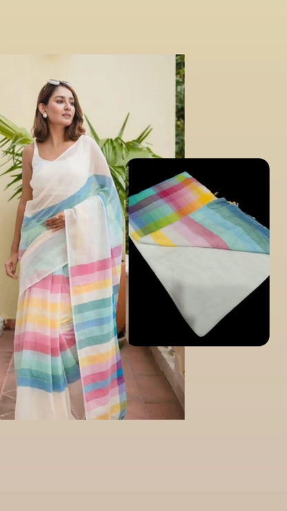 Trending MUL MUL Rainbow Cotton Saree
