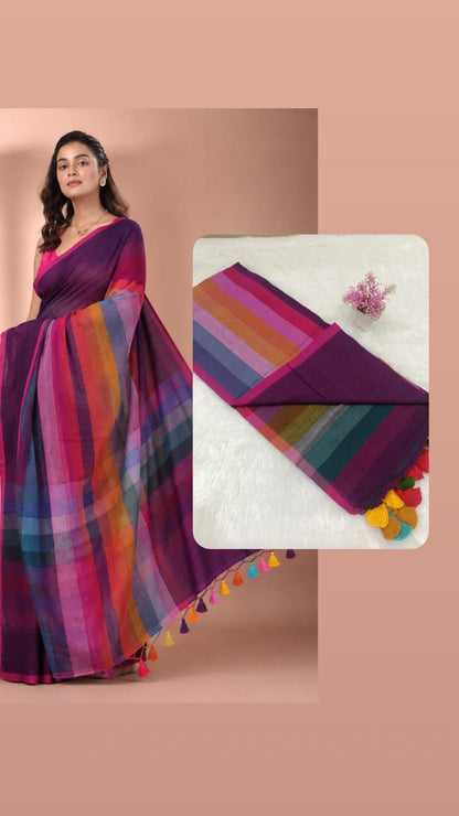 Trending MUL MUL Rainbow Cotton Saree
