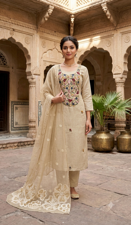 Luxury Jamdani Linen 3-Piece Suit