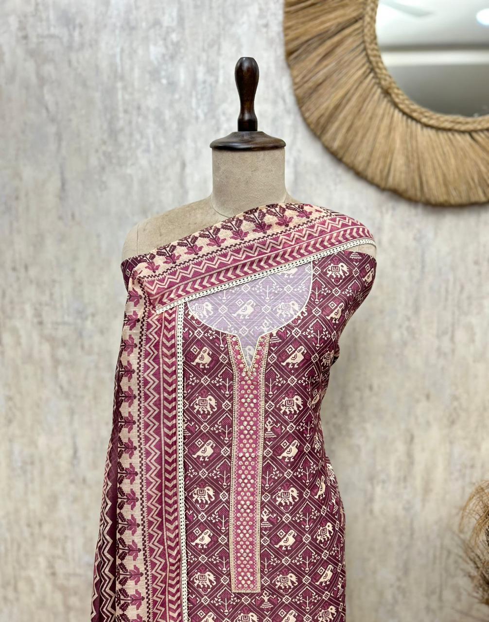 Elegant Maheshwari Unstitched 3-Piece Suit Set