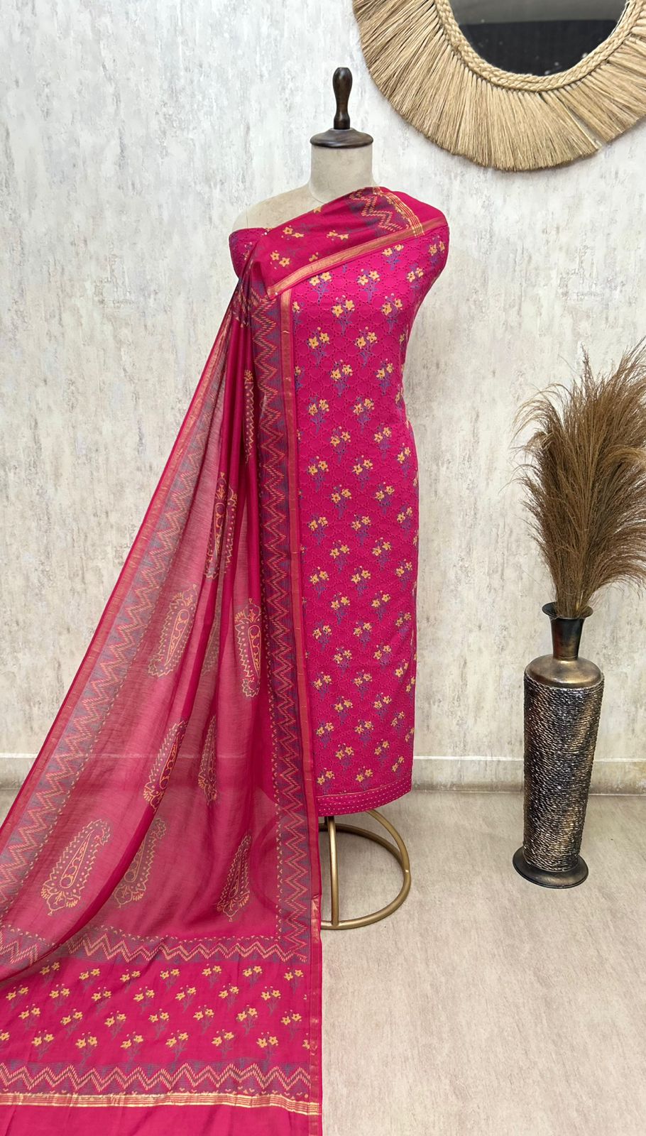 Women's Pure Cotton Unstitched Salwar Suit Material | 3-Piece Set with Cotton Dupatta & Bottom (Plus Size Friendly up to 58" Bust)