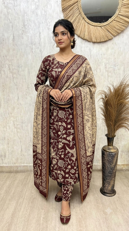 Elegant Maheshwari Cotton Unstitched 3-Piece Suit Set