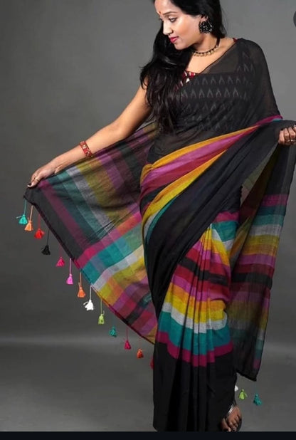 Trending MUL MUL Rainbow Cotton Saree