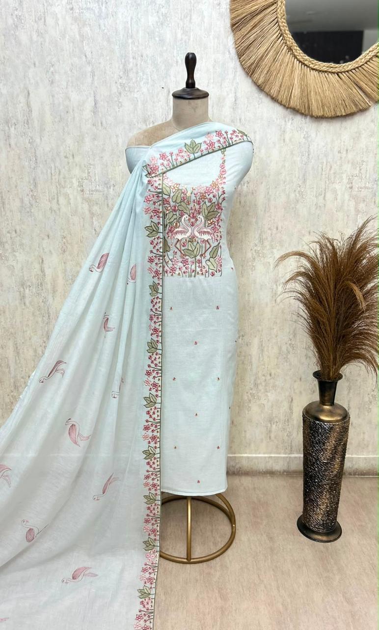 Premium Mul Chanderi Dress Material | Unstitched 3-Piece Suit Set
