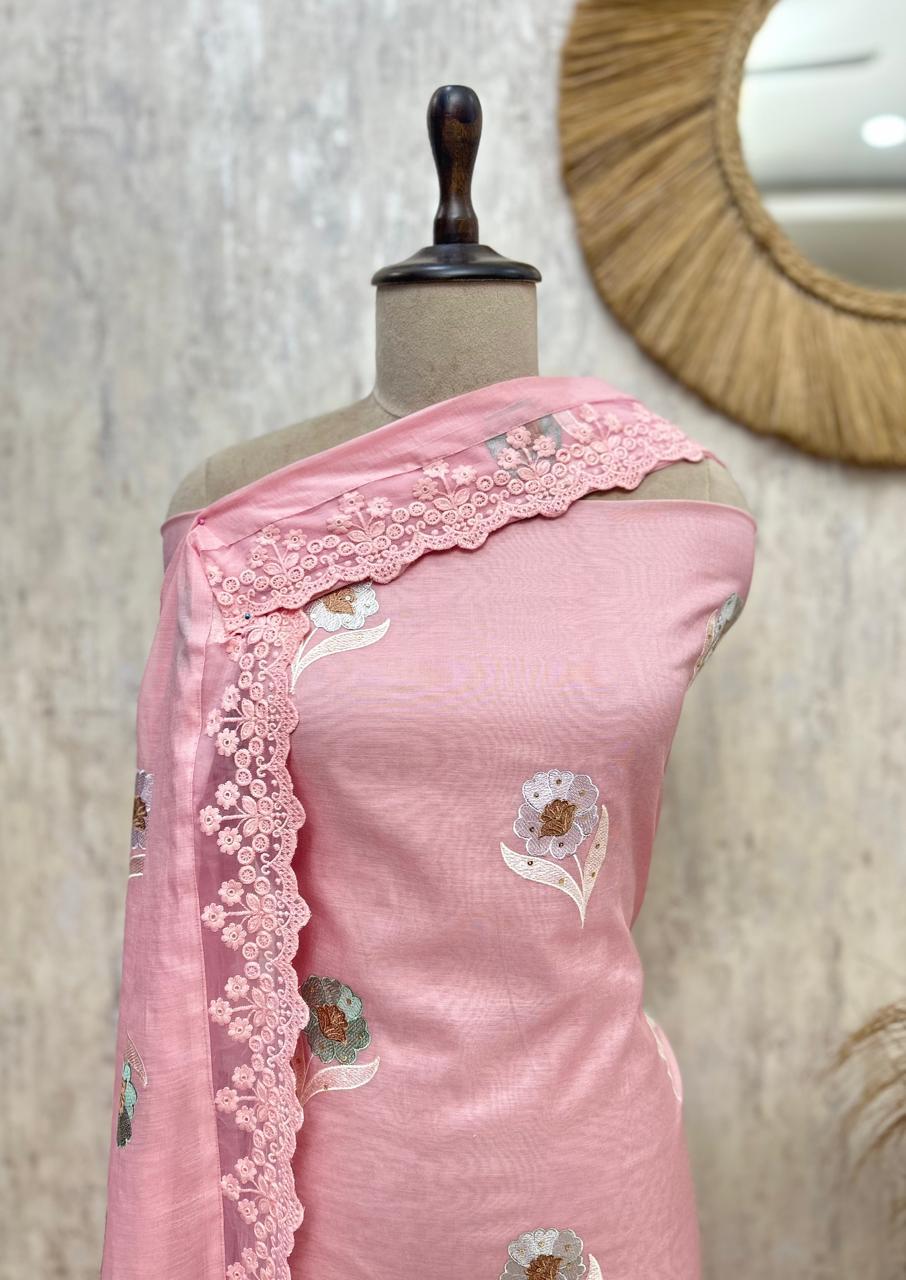 Premium Mul Chanderi Unstitched Suit Set