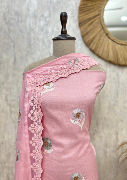 Premium Mul Chanderi Unstitched Suit Set