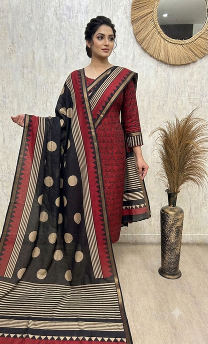 Premium Maheshwari Unstitched 3-Piece Suit Set