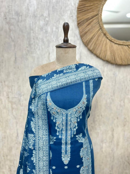 Premium Jamdani Linen Unstitched 3-Piece Suit Set