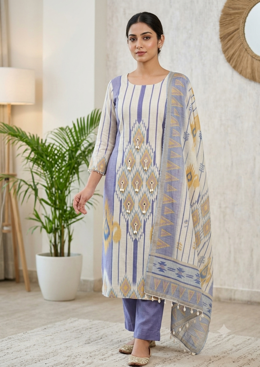 Premium Linen Unstitched 3 Piece Suit for Women | Linen Dupatta & Shantoon Bottom