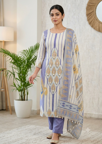 Premium Linen Unstitched 3 Piece Suit for Women | Linen Dupatta & Shantoon Bottom