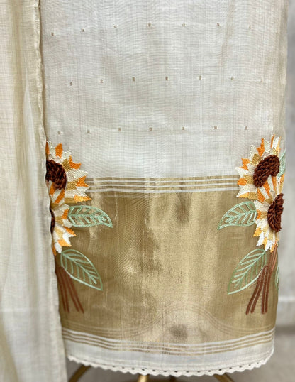 Premium Jamdani Linen Unstitched 3 Piece Suit for Women | Jamdani Linen Dupatta & Shantoon Bottom