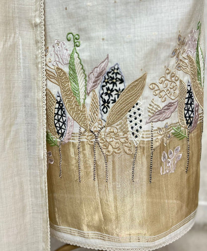 Jamdani Linen Unstitched 3-Piece Suit with Shantoon Bottom