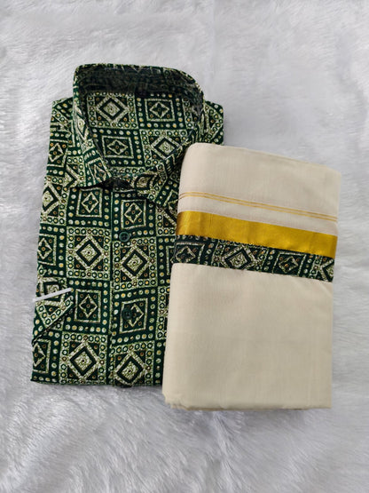 Premium Rayon Printed Shirts + Mundu combo