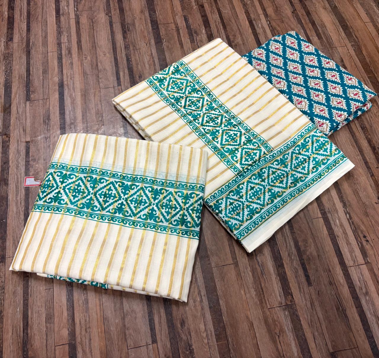 Striped Print Set Mundu + Blouse Piece | ₹1,599