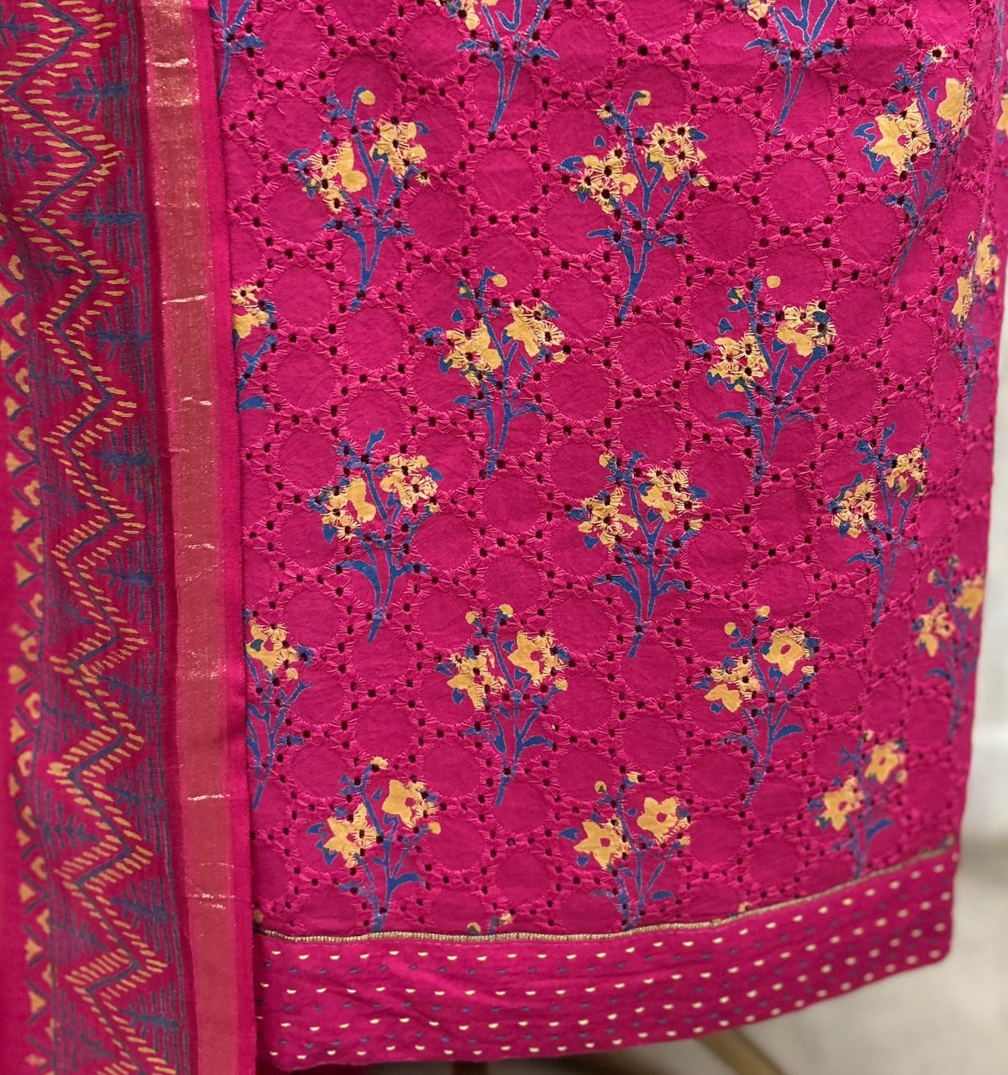 Women's Pure Cotton Unstitched Salwar Suit Material | 3-Piece Set with Cotton Dupatta & Bottom (Plus Size Friendly up to 58" Bust)