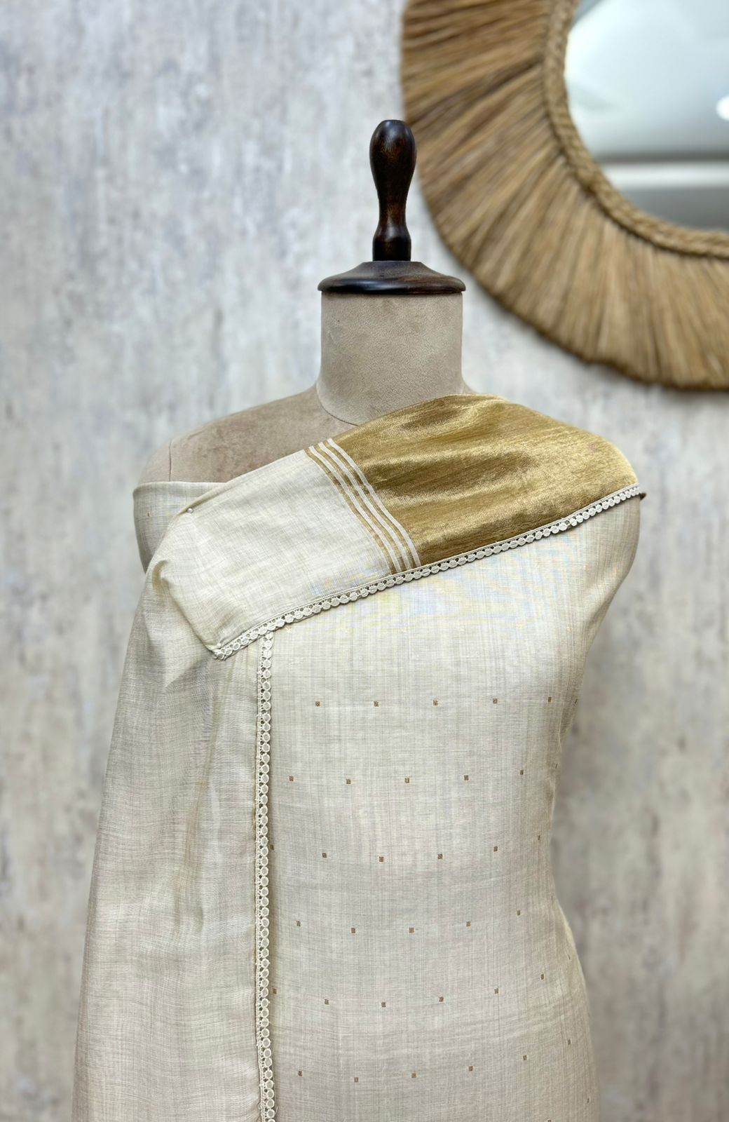 Jamdani Linen Unstitched 3-Piece Suit with Shantoon Bottom