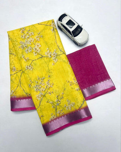 Premium Soft Linen Saree with Mangalagiri Border & Digital Print
