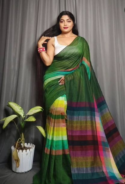 Trending MUL MUL Rainbow Cotton Saree