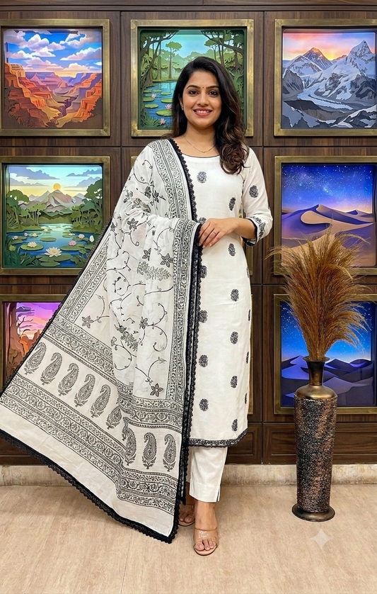 Elegant Mul Chanderi 3-Piece Suit