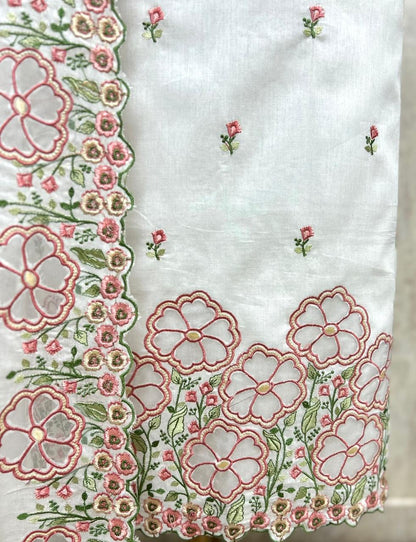 Elegant Mul Chanderi Unstitched 3-Piece Suit