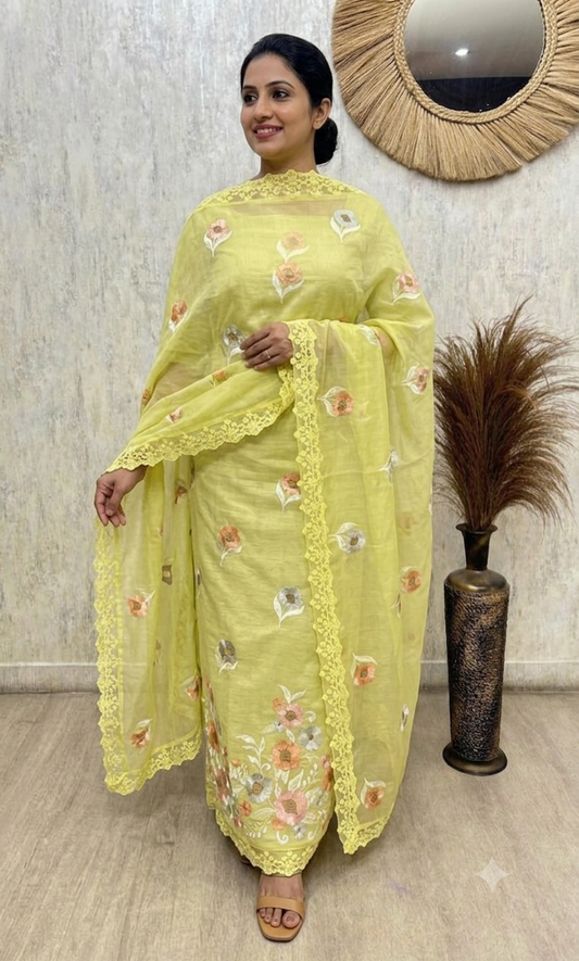 Premium Mul Chanderi 3-Piece Suit Set