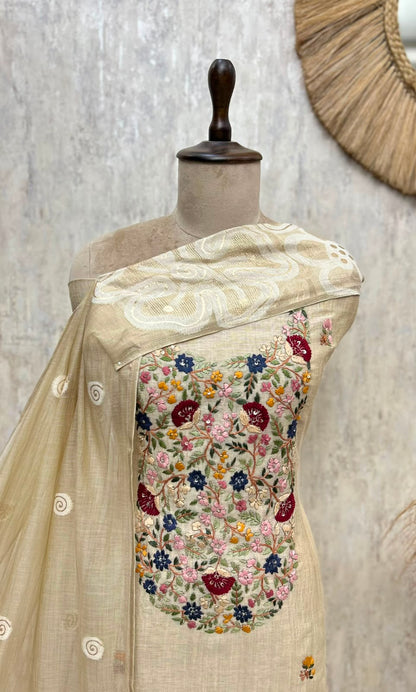 Luxury Jamdani Linen 3-Piece Suit