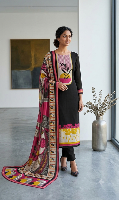 Maheshwari Cotton Unstitched 3-Piece Suit for Women