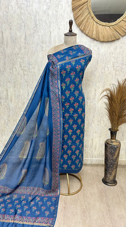 Women's Pure Cotton Unstitched Salwar Suit Material | 3-Piece Set with Cotton Dupatta & Bottom (Plus Size Friendly up to 58" Bust)