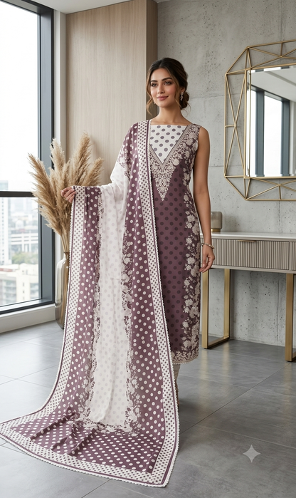 Premium Muslin Unstitched 3-Piece Suit for Women