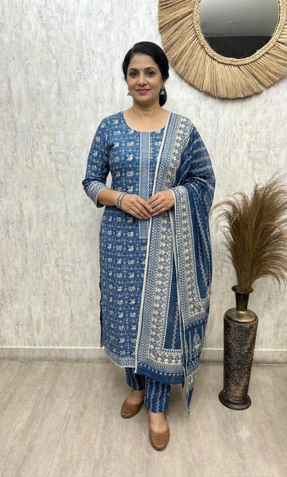 Elegant Maheshwari Unstitched 3-Piece Suit Set