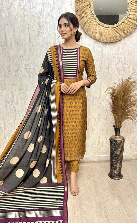 Premium Maheshwari Unstitched 3-Piece Suit Set