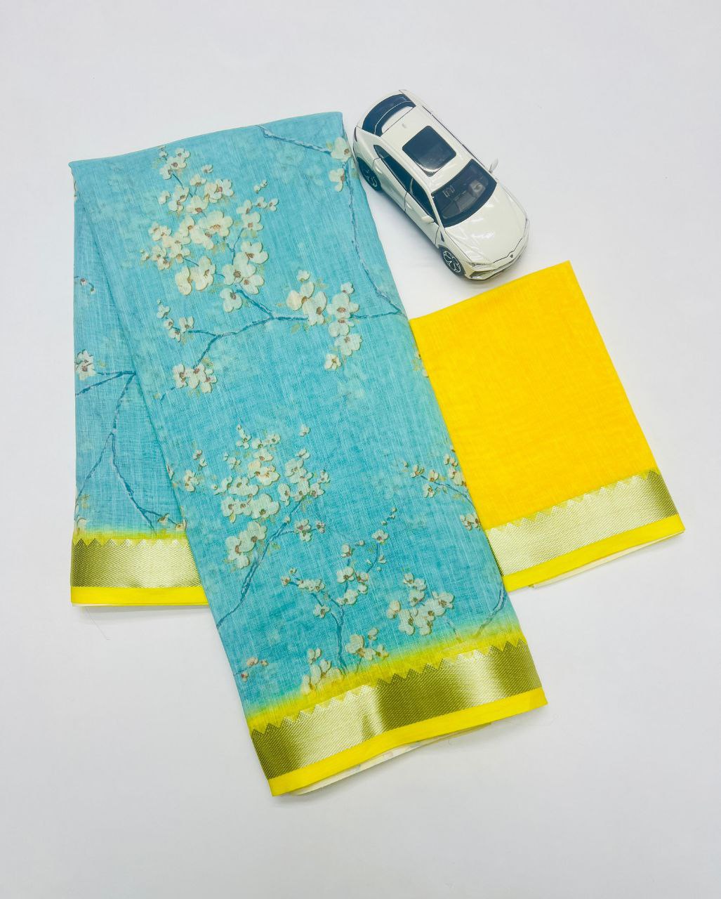 Premium Soft Linen Saree with Mangalagiri Border & Digital Print