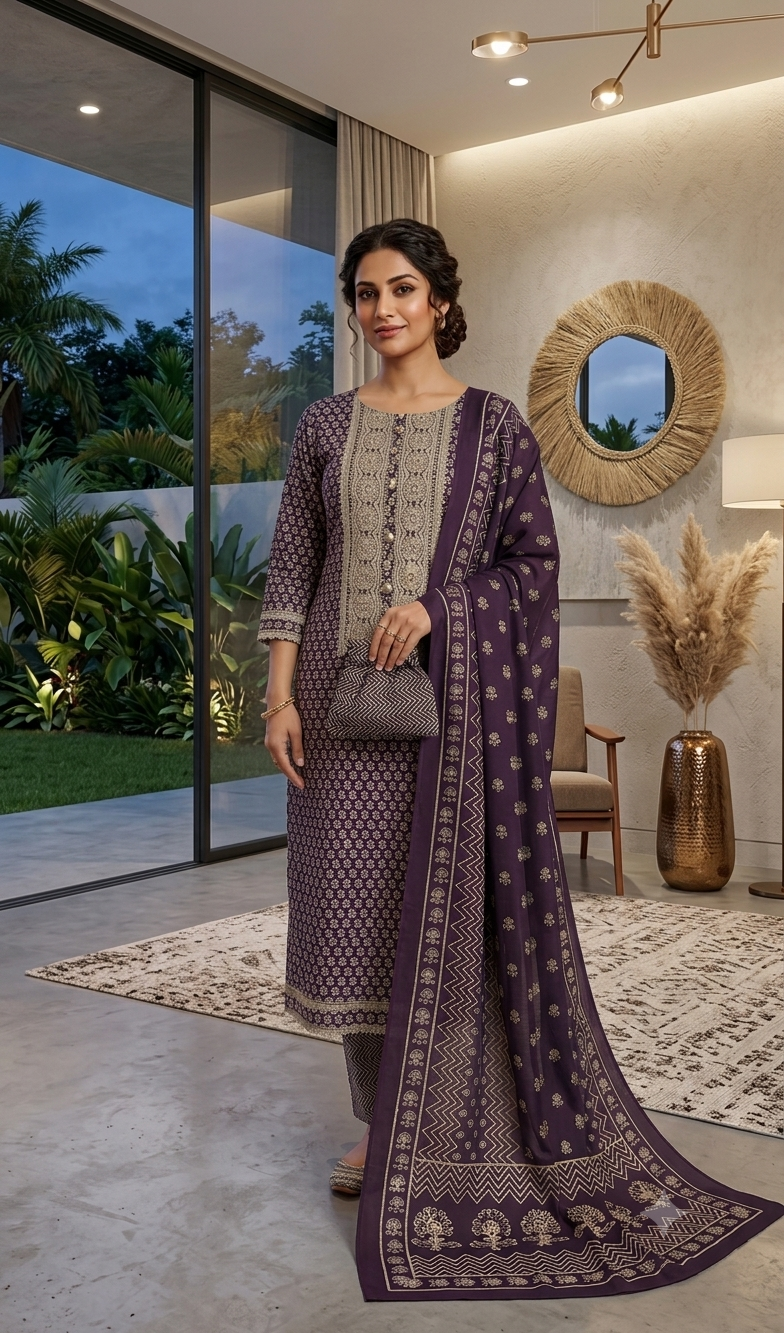 Elegant Unstitched Cotton 3-Piece Suit Set