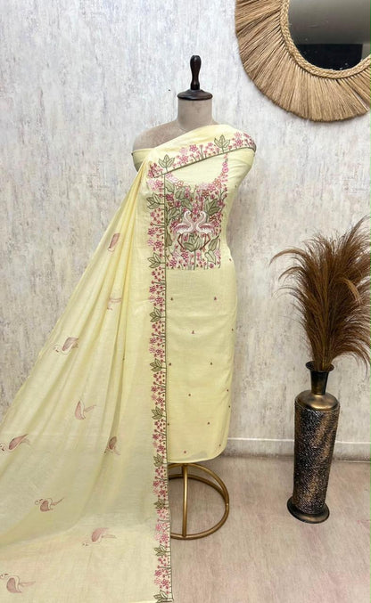 Premium Mul Chanderi Dress Material | Unstitched 3-Piece Suit Set