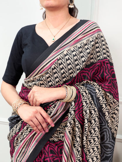 Printed Poly Mal Cotton Saree