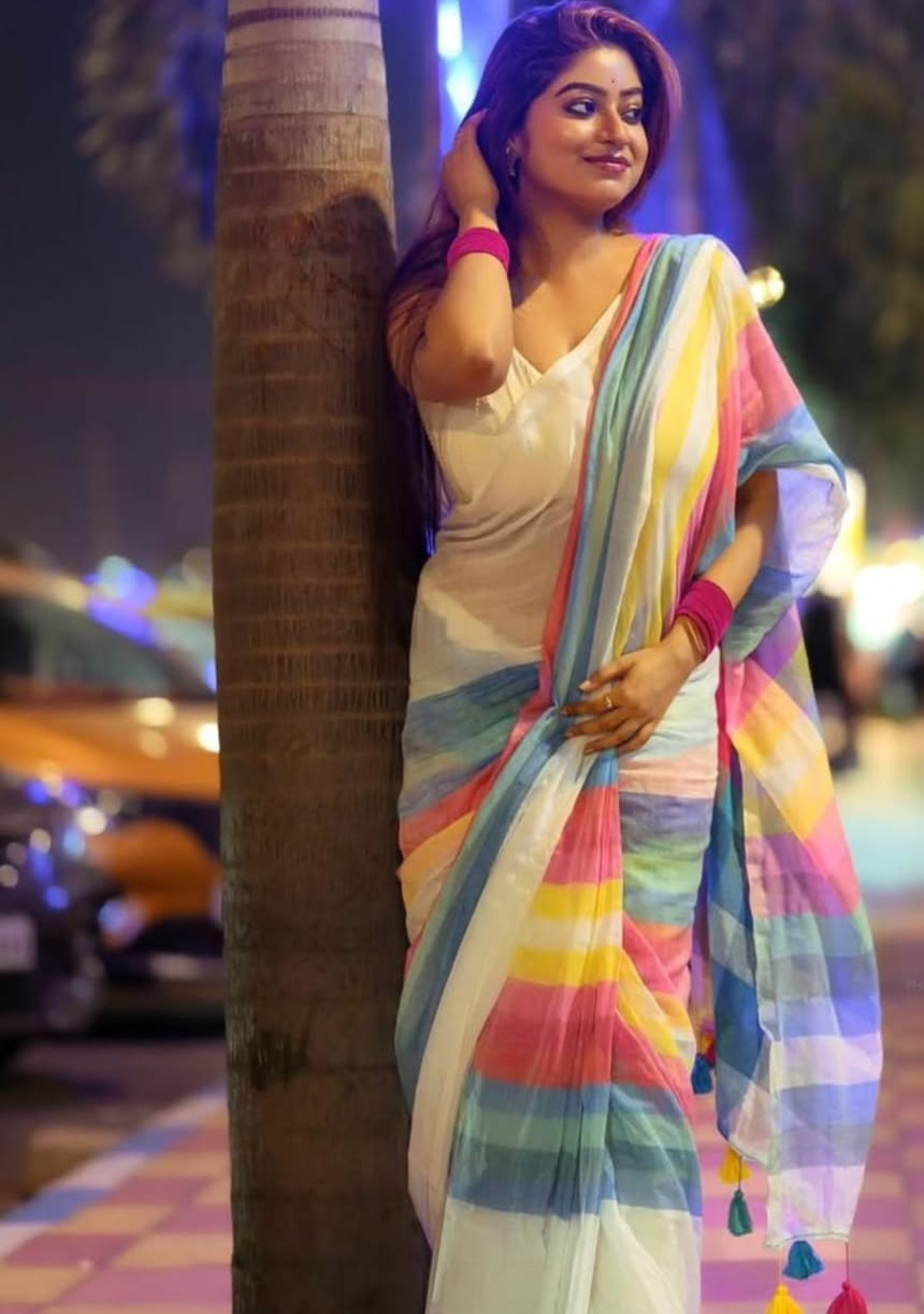 Trending MUL MUL Rainbow Cotton Saree