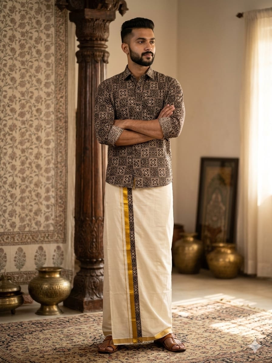 Premium Rayon Printed Shirts + Mundu combo