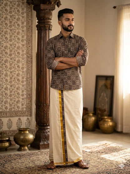 Premium Rayon Printed Shirts + Mundu combo
