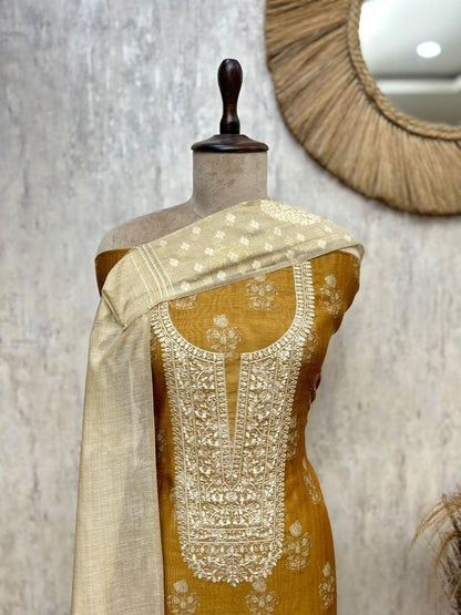 Elegant Maheshwari Unstitched Suit Set